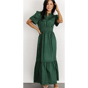 Baltic Born Vera Maxi Dress in Emerald NWT Smocked 100% Cotton Boho Prairie XL